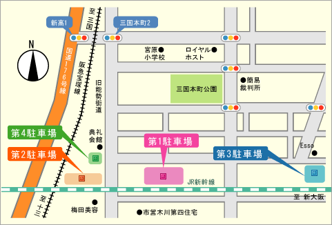 大阪神鉄豊中タクシーが経営する駐車場の所在地の地図イラスト